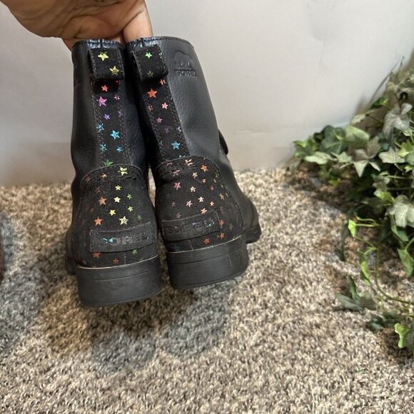 Sorel Youth Emelie Short Lace Zip Waterproof Boots Black Leather US 5 / EUR 37 - Picture 6 of 9